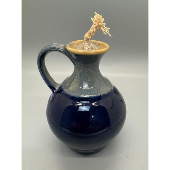 Tumbleweed Pottery Blue Gray Oil Lamp Vessel Vase Small Handle Pitcher Signed - Picture 3 of 10